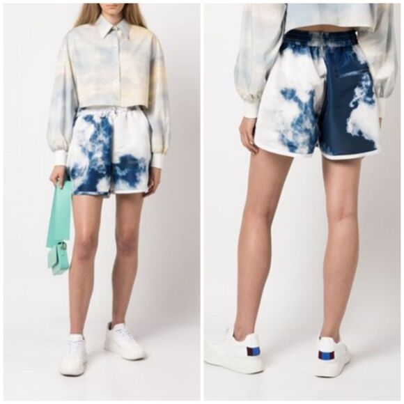 ALEXANDER MCQUEEN Blue Sky Tie Dye Pull On Shorts XL / 10 Clouds Drawstring NWT - Picture 2 of 14